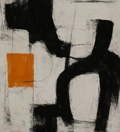 Abstract black and orange painting