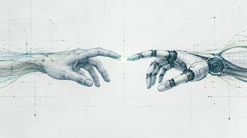 A human hand and a robotic hand reaching toward each other